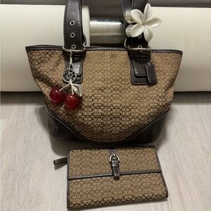 Coach Brown Signature Tote with Wallet